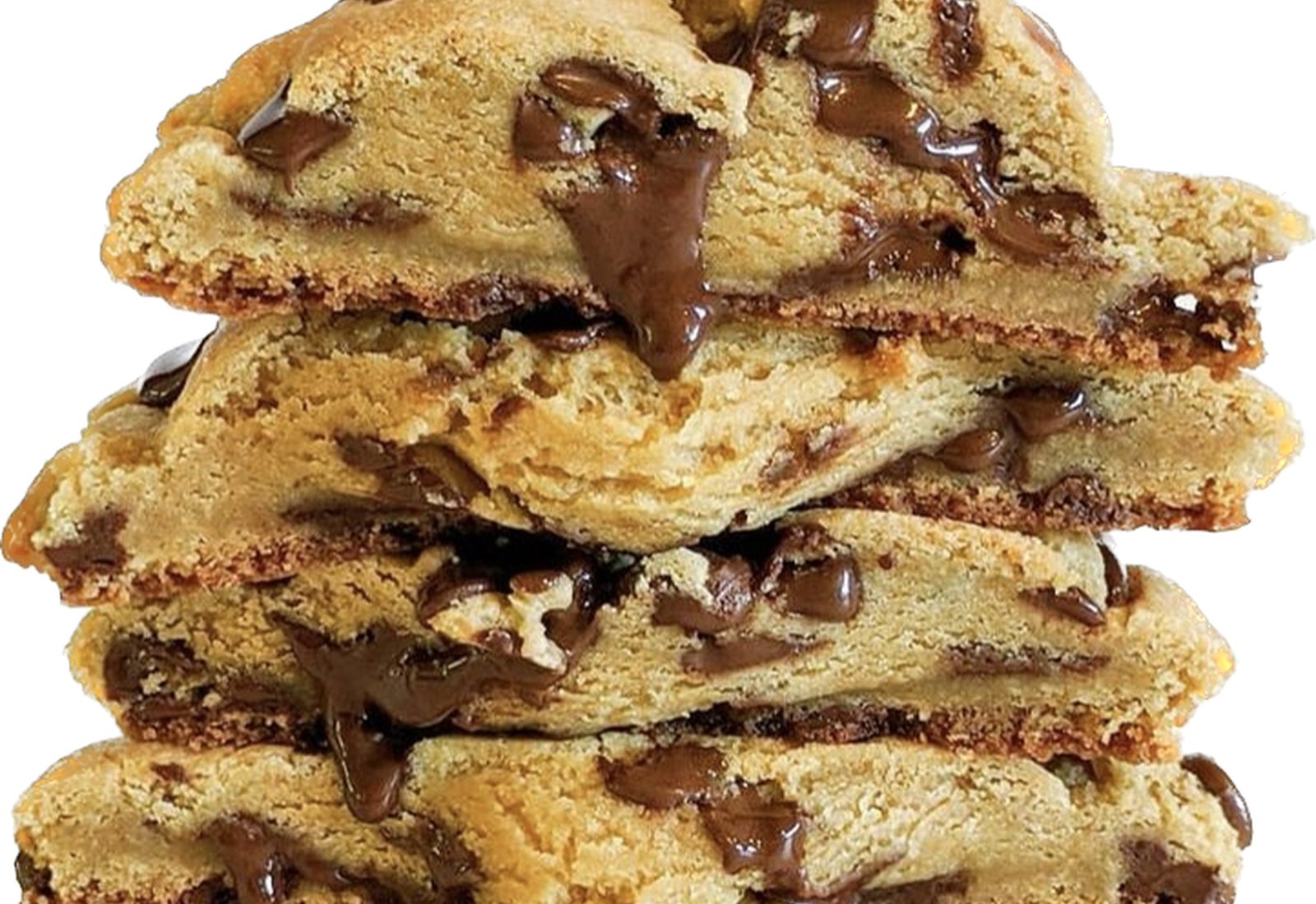 A stack of warm giant chocolate chip cookies